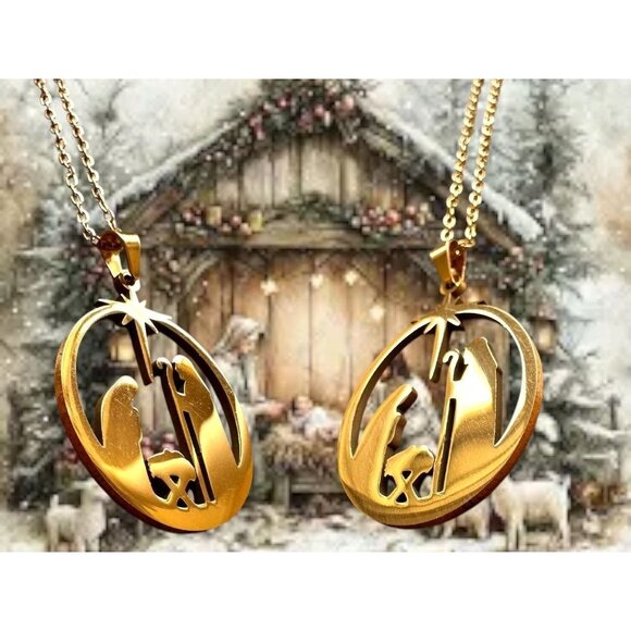 Nativity Scene Necklace Baby Jesus Jerusalem Christmas New 16 in Chain Extender - Picture 2 of 12